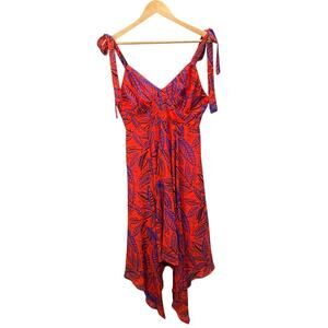 Alexis x Target Red Tropical Leaf Print Tie Strap Dress Sleeveless Casual Summer